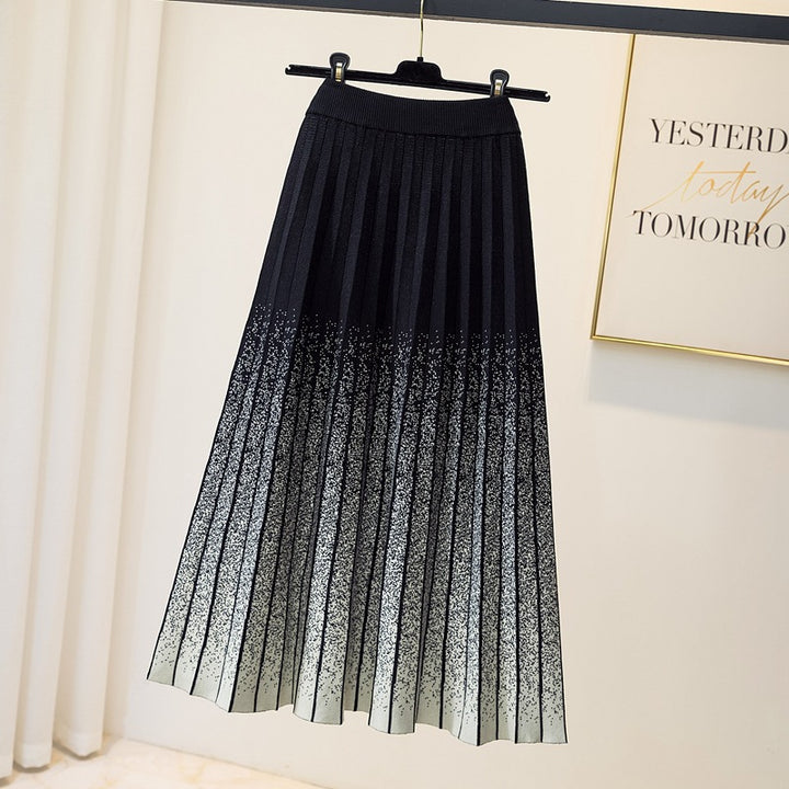 Ladies Elegant Pleated Skirt with Contrasting Stripes Mune Fashion