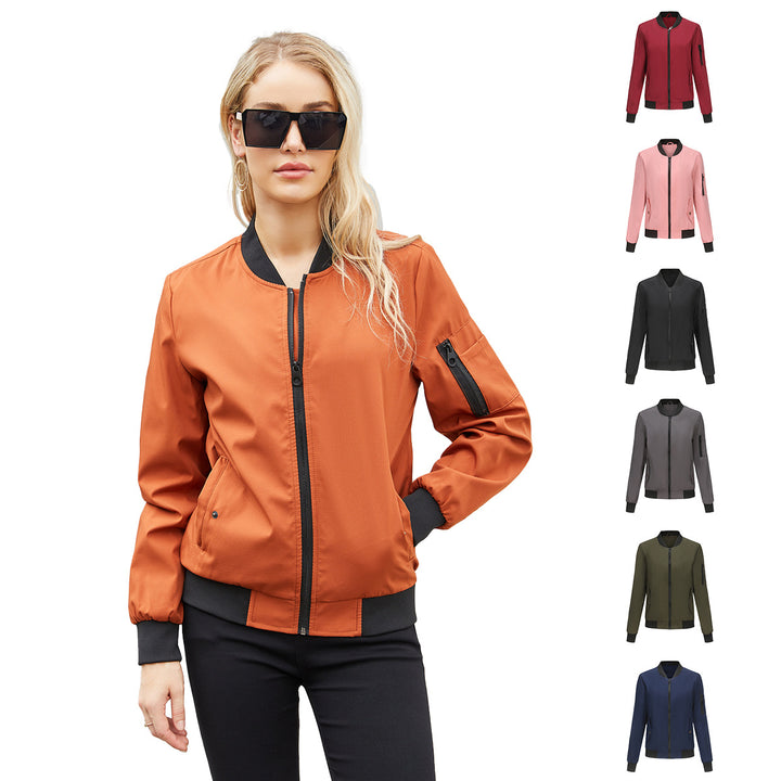 Women's lightweight bomber jacket with arm pocket, contrast cuffs, and sporty fit Mune Fashion