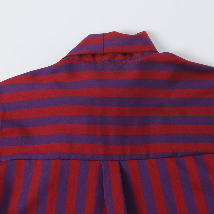 Women's Striped Long Sleeve Blouse with Bow Collar and Casual Fit Mune Fashion