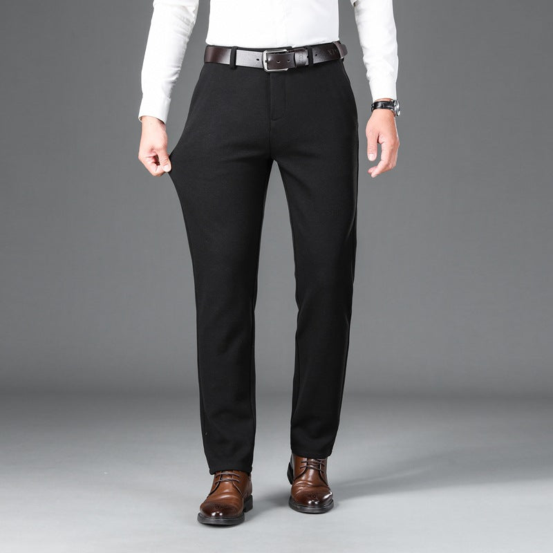 Men's Elegant Stretch Wool Look Trousers with Straight Cut and Elastic Waistband Mune Fashion