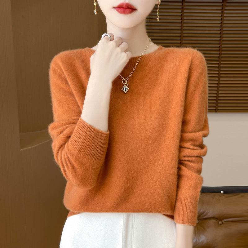 Women's Soft Mohair-Effect Round Neck Sweater with Fine Ribbed Hem and Light Oversize Fit Mune Fashion