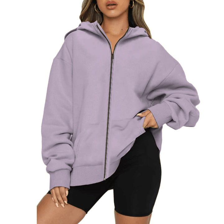 Women's lightweight zip hoodie in relaxed fit with kangaroo pocket and ribbed cuffs Mune Fashion