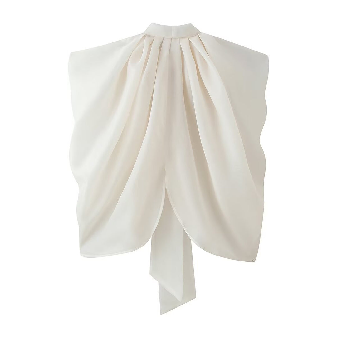 Women's sleeveless chiffon blouse with bow collar Mune Fashion