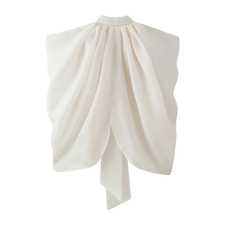 Women's sleeveless chiffon blouse with bow collar Mune Fashion