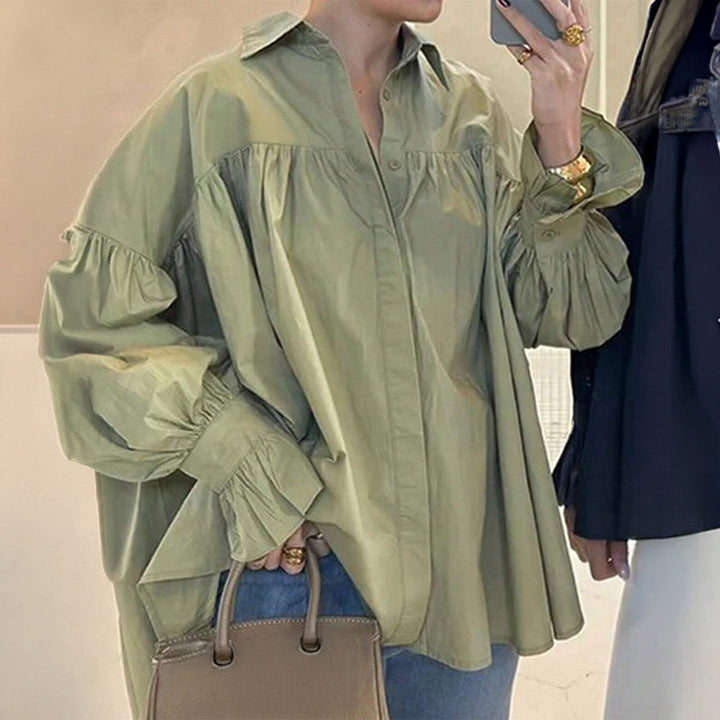 Women's oversized shirt with gathered shoulder yoke and balloon sleeves Mune Fashion