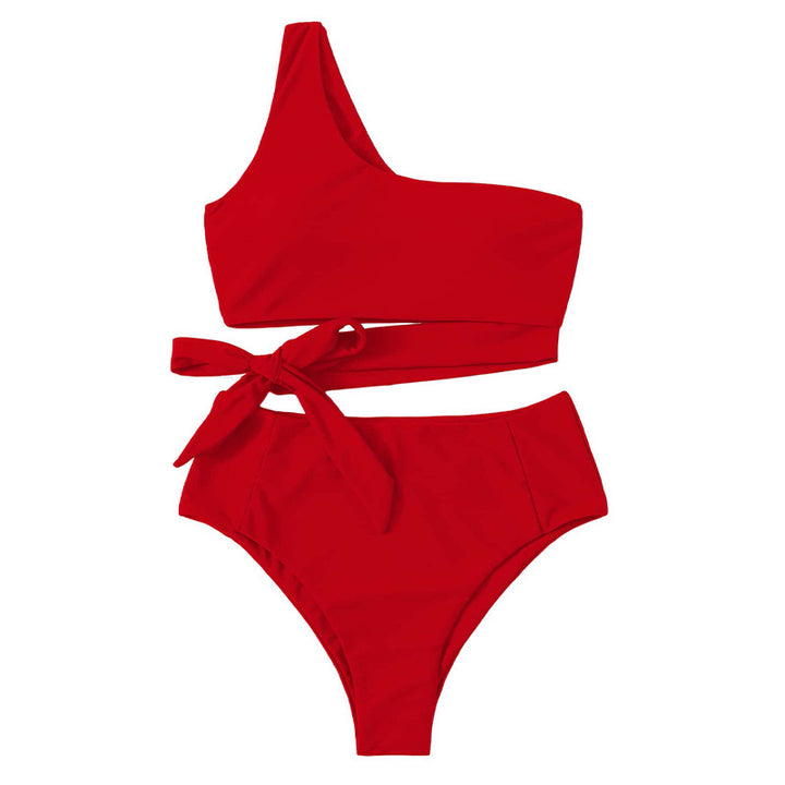 Women One-Shoulder Bikini with High Waist and Side Tie Mune Fashion
