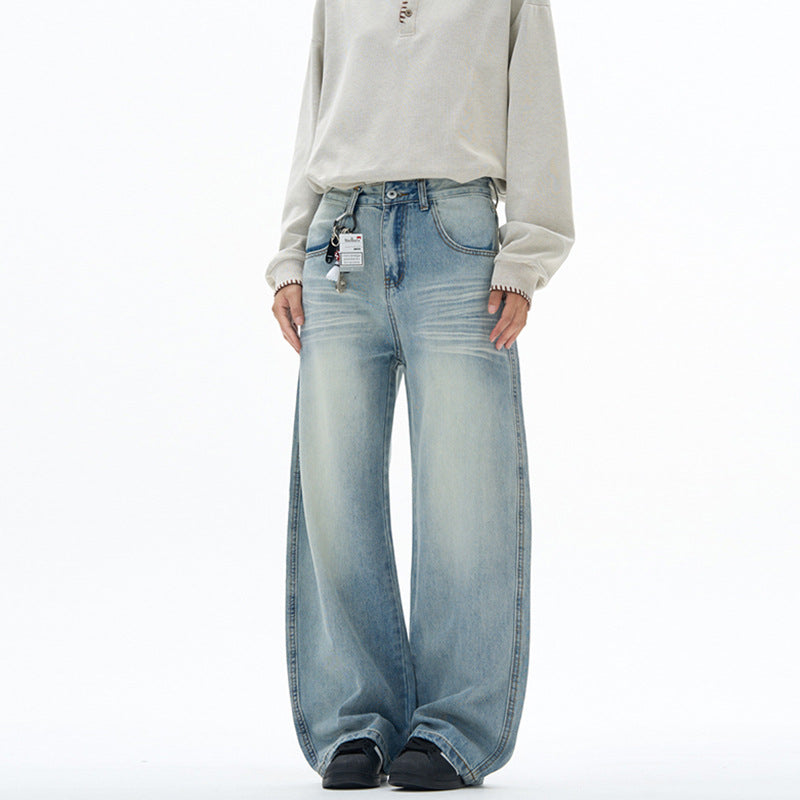 Women's extra wide high-cut baggy jeans with a low crotch and vintage wash Mune Fashion
