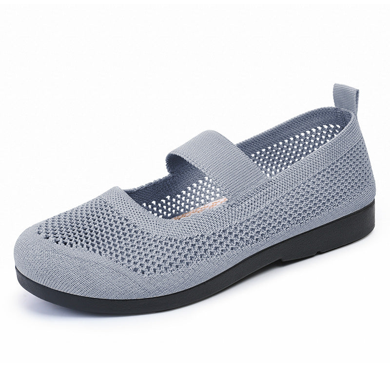 Ladies knitted Mary-Jane comfort ballerina with breathable open knit, elastic strap and cushioning lightweight sole Mune Fashion