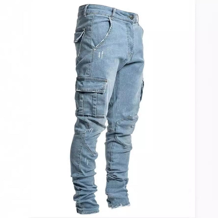 Men's Slim Fit Cargo Jeans with Stretch and Multiple Pockets Mune Fashion