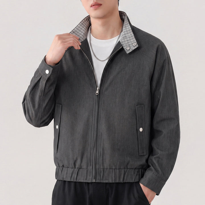 Men's Harrington jacket with contrast collar, raglan sleeves, and front zipper Mune Fashion