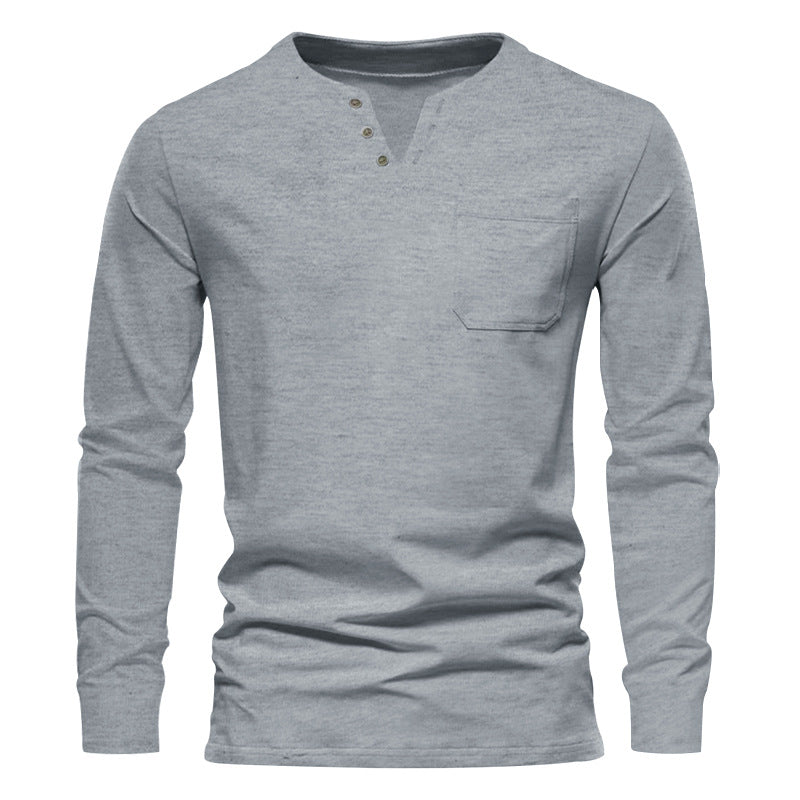 Men's modern Henley long sleeve shirt with asymmetric button placket and chest pocket Mune Fashion