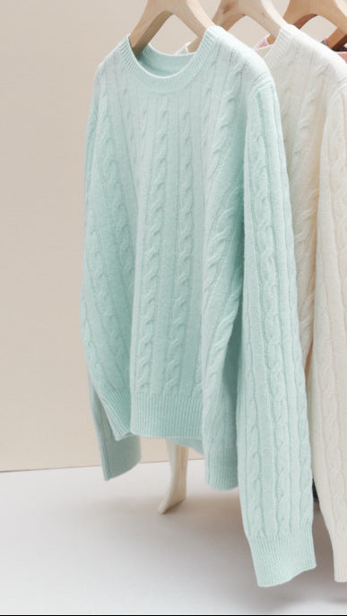 Women's fine cable knit sweater with round neckline and cashmere effect Mune Fashion