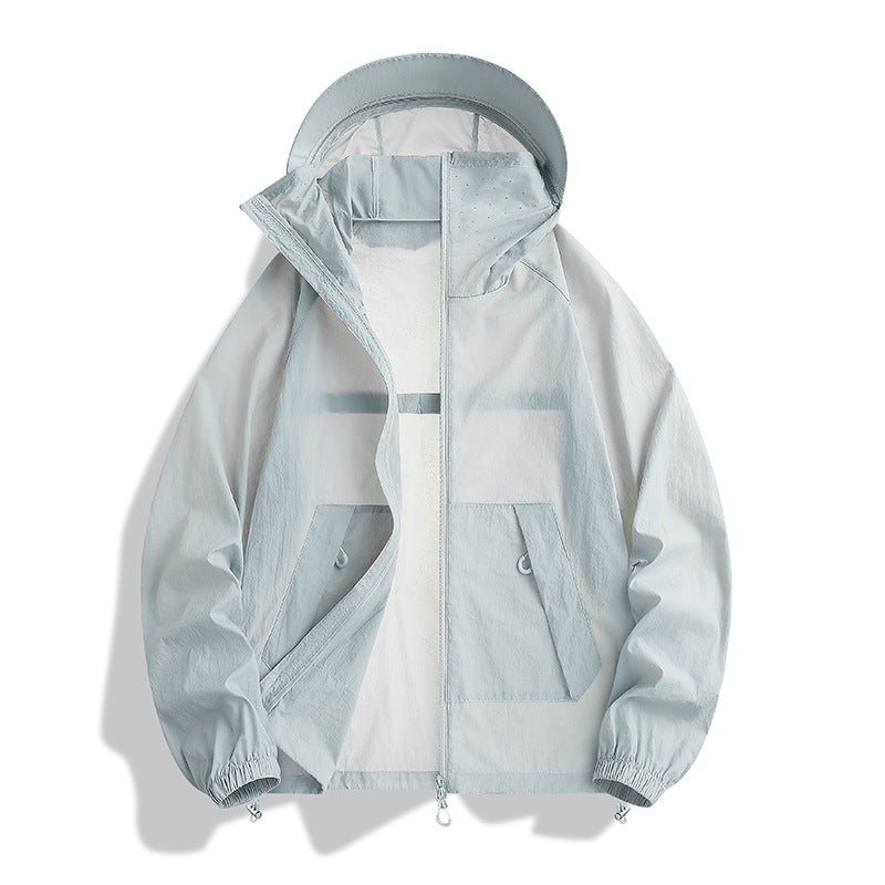 Men's lightweight wind and water-resistant hooded transitional jacket with adjustable hem drawstring and two-way zipper Mune Fashion