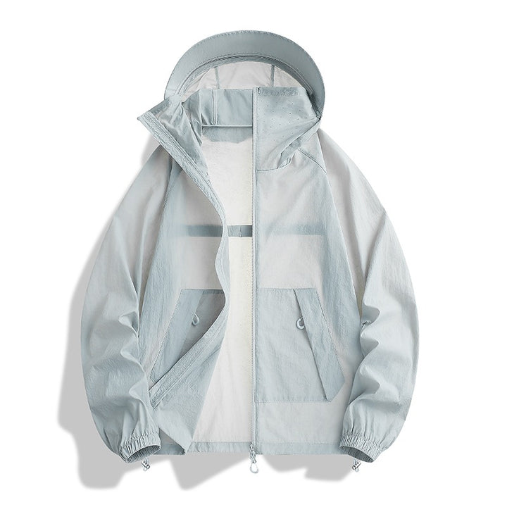 Men's lightweight wind and water-resistant hooded transitional jacket with adjustable hem drawstring and two-way zipper Mune Fashion