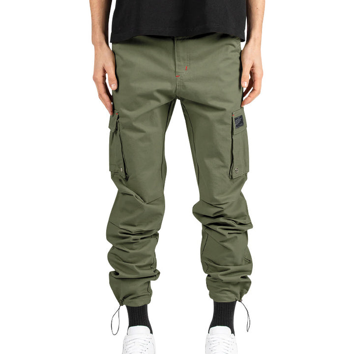 Men's multi-pocket casual trousers made of cotton twill with tapered leg and adjustable ankle drawstring Mune Fashion