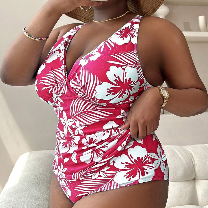 Women’s one-piece swimsuit with floral design and sophisticated wrap neckline Mune Fashion