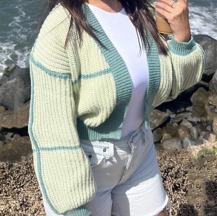 Women's Cropped Open Knitted Cardigan with Boxy Silhouette and Balloon Sleeves Mune Fashion