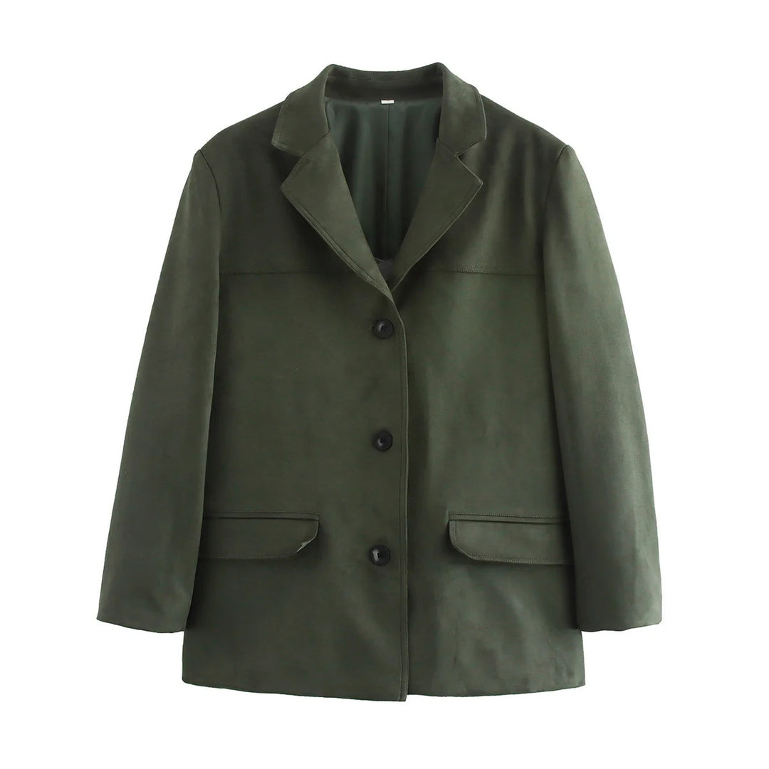 Women's cropped suede blazer with lapel collar and patch pockets Mune Fashion