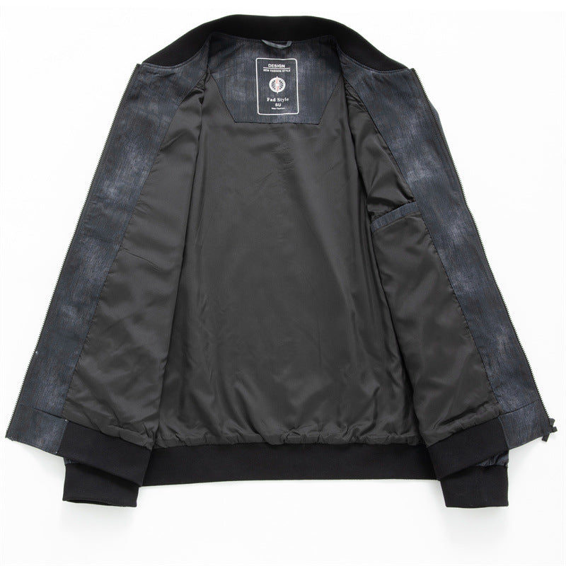 Men's bomber jacket in leather look with subtle all-over print, zipper and ribbed cuffs Mune Fashion