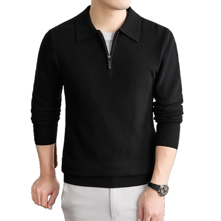 Men's Fine Knit Half-Zip Polo with Shirt Collar and Fine Rib Structure Mune Fashion