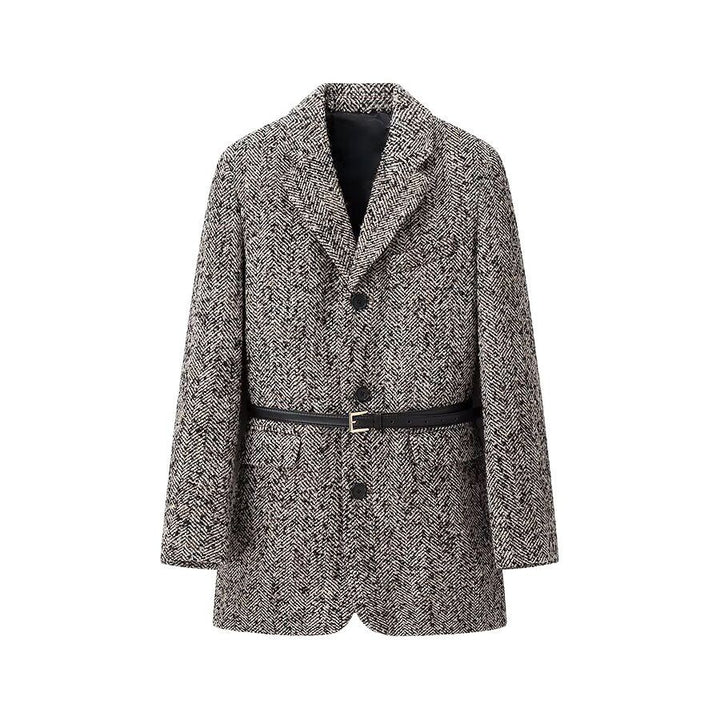 Women's Tailored Boucle Tweed Blazer Coat with Slim Waist Belt Mune Fashion