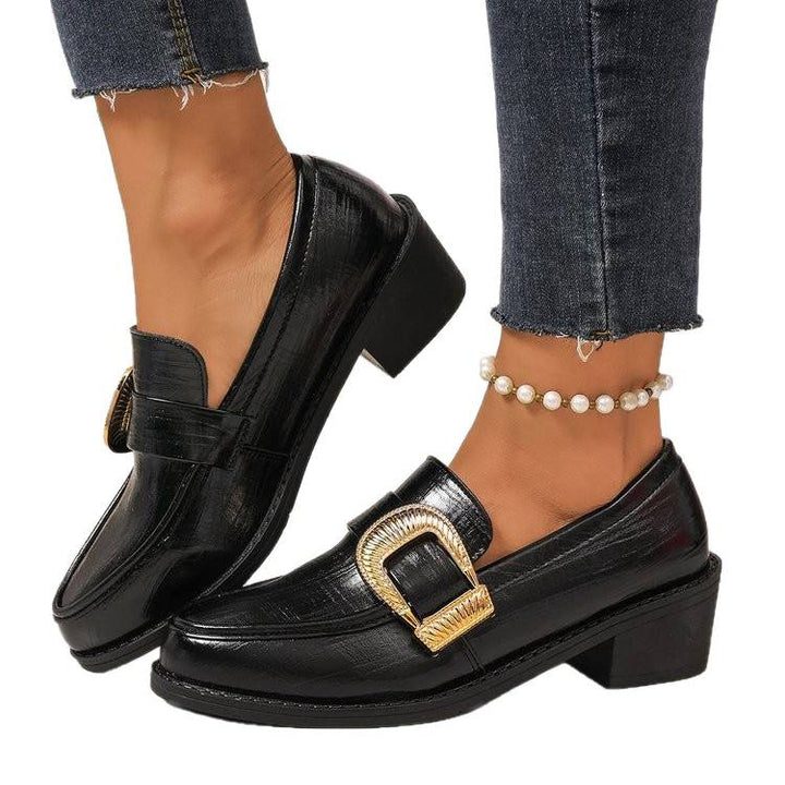 Ladies Elegant Moccasins with Gold Buckle Mune Fashion