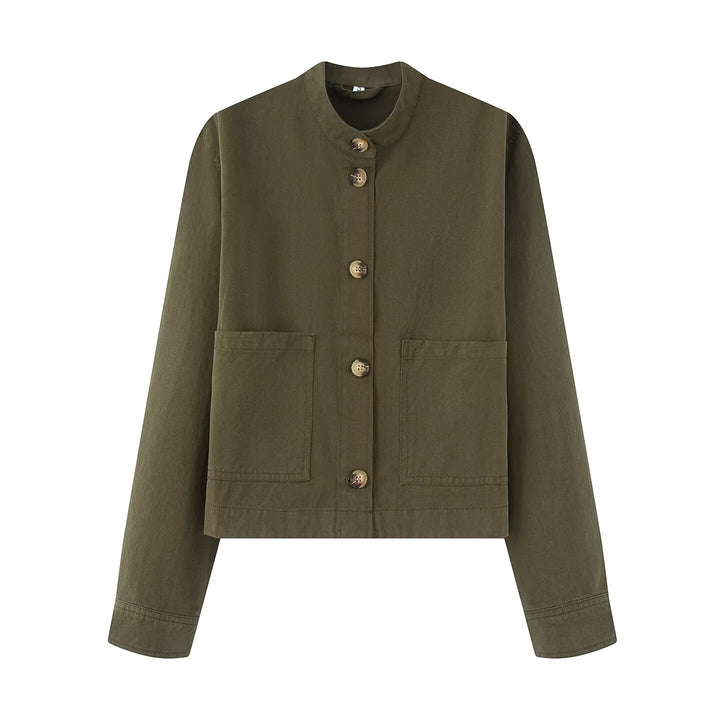 Women's short jacket with stand-up collar, boxy-cropped silhouette and patch pockets Mune Fashion