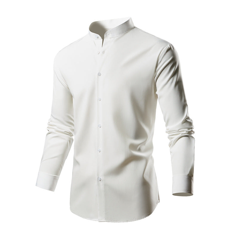Men's tailored long sleeve shirt with stand-up collar, easy-care cotton blend and curved hem Mune Fashion