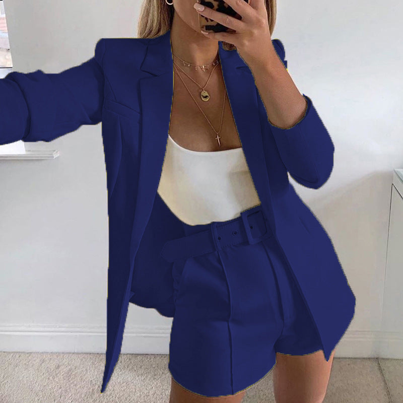 Women's Elegant Two-Piece Blazer-Shorts Set with Tailored Lapel Blazer and High-Waist Shorts Mune Fashion