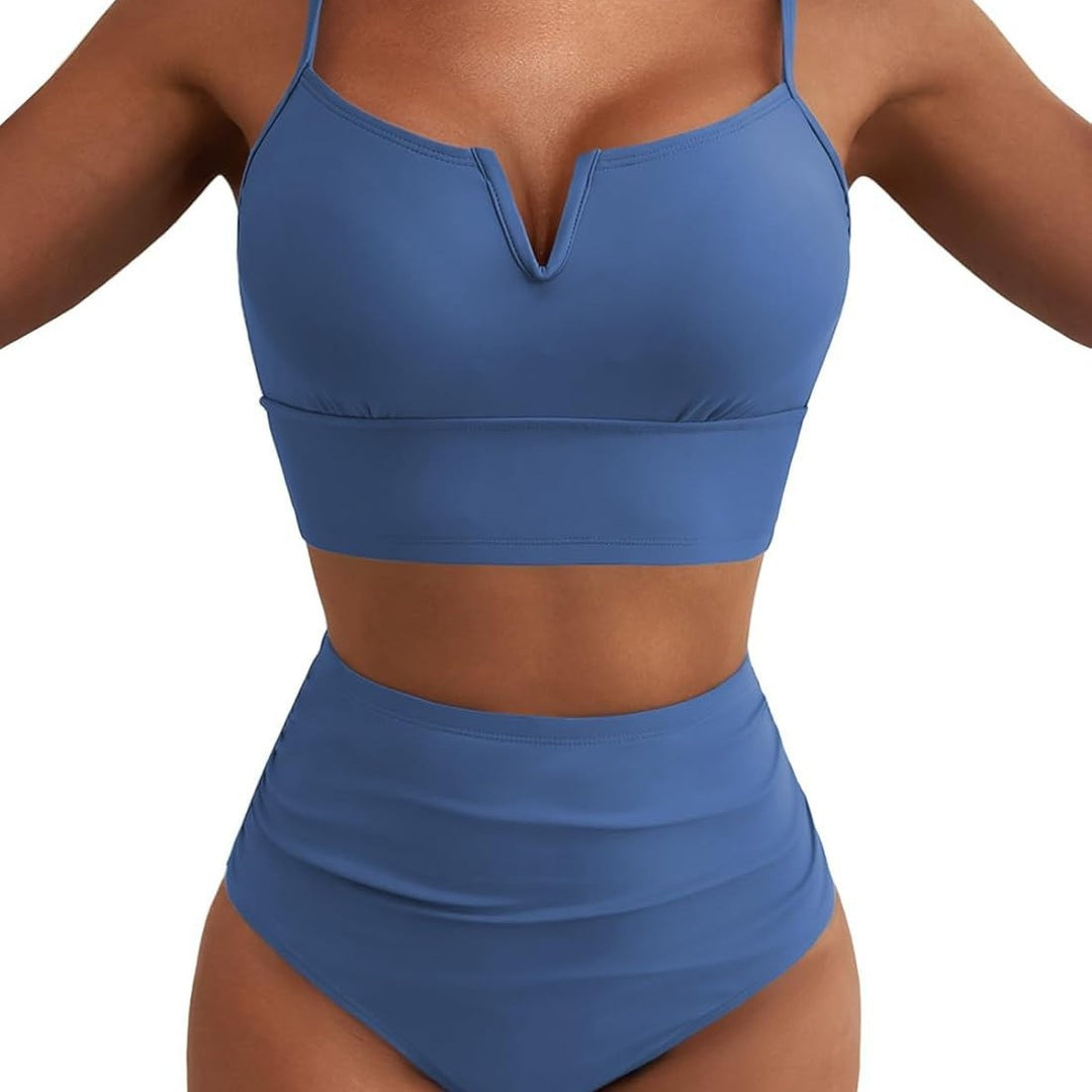 Women's High-Waisted Bikini Set with V-Neck and Wide Straps Mune Fashion