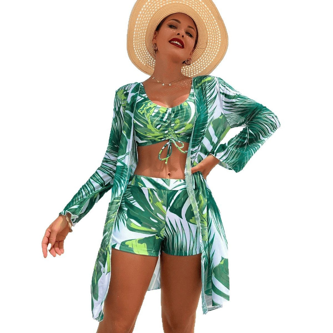 Ladies Stylish Beach Combo Set with Leaf Design Mune Fashion
