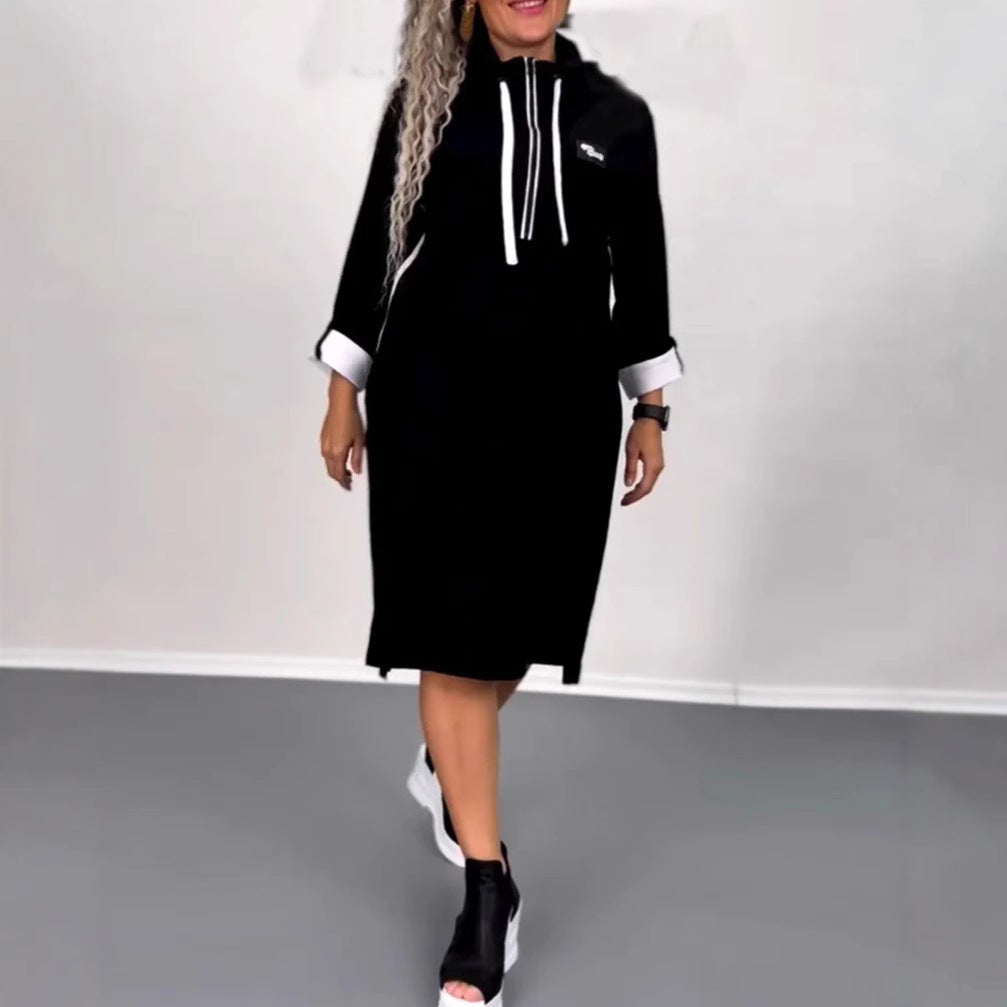 Women’s Nano Hoodie Midi Dress with Hood, Drawstring and Roll-up Cuffs Mune Fashion