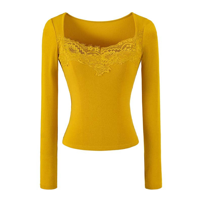 Women's Fitted Long Sleeve Shirt with Lace Bustier Look Mune Fashion