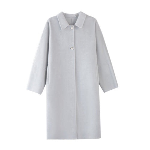 Women's Oversize Wool Cocoon Coat with Decorative Heart Buttons Mune Fashion