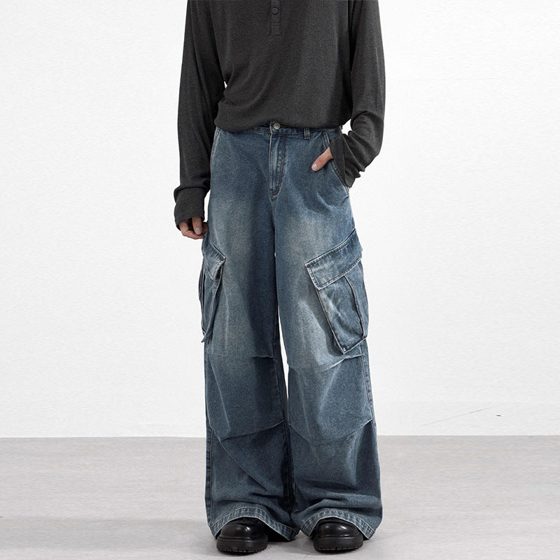 Men's extra-wide panel denim cargo pants in a loose baggy cut with knee panels Mune Fashion