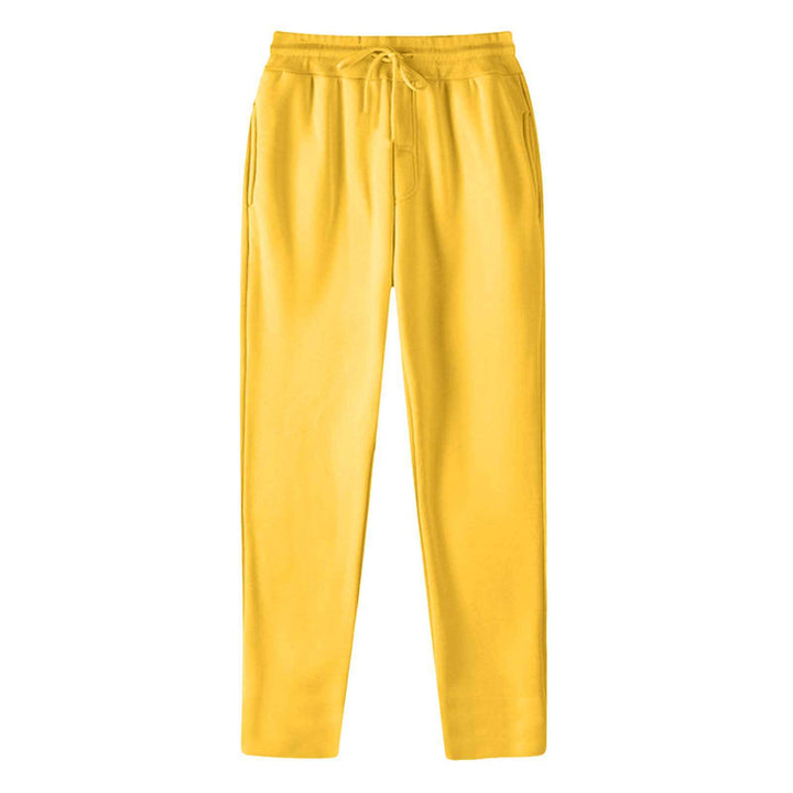 Men's straight-cut sweatpants made of mottled cotton blend with elastic waistband, drawstring, and side pockets Mune Fashion