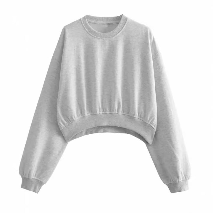 Women's Short Oversized Sweatshirt with Gathered Hem and Balloon Sleeves Mune Fashion