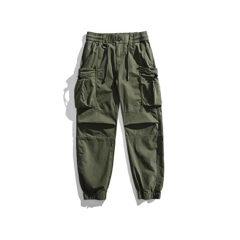 Men's military-inspired cargo pants with elastic tunnel drawstring waistband, flap and zipper pockets Mune Fashion