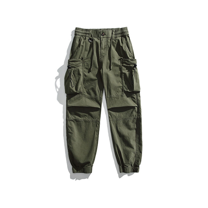 Men's military-inspired cargo pants with elastic tunnel drawstring waistband, flap and zipper pockets Mune Fashion