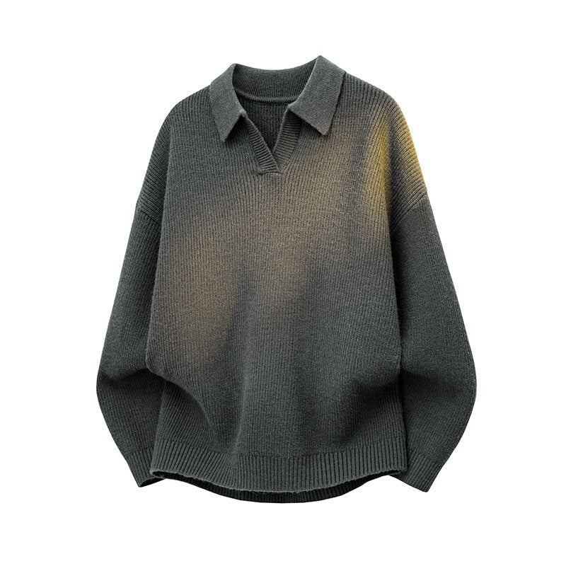 Women's Oversize Knit Polo with Open V-Neck, Raglan Sleeves & Extended Back Hem Mune Fashion