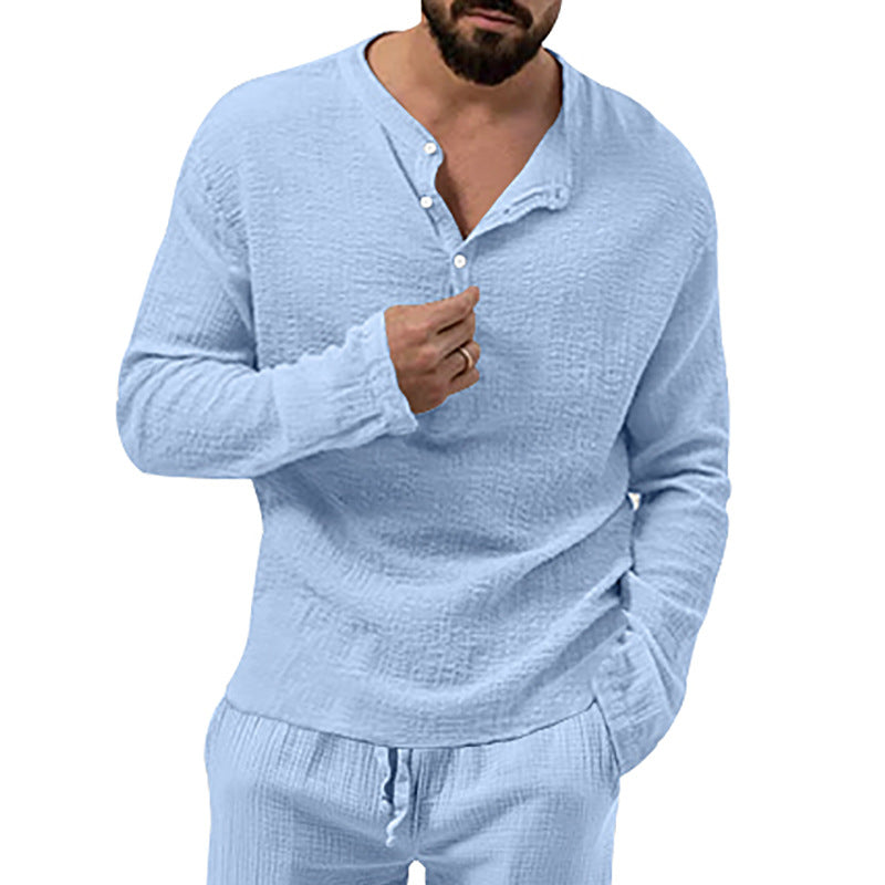 Men's relaxed Henley set made of lightweight cotton gauze with drawstring pants Mune Fashion