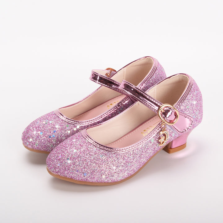 Girls Glittering Mary Jane Shoes with Decorative Buckle Mune Fashion
