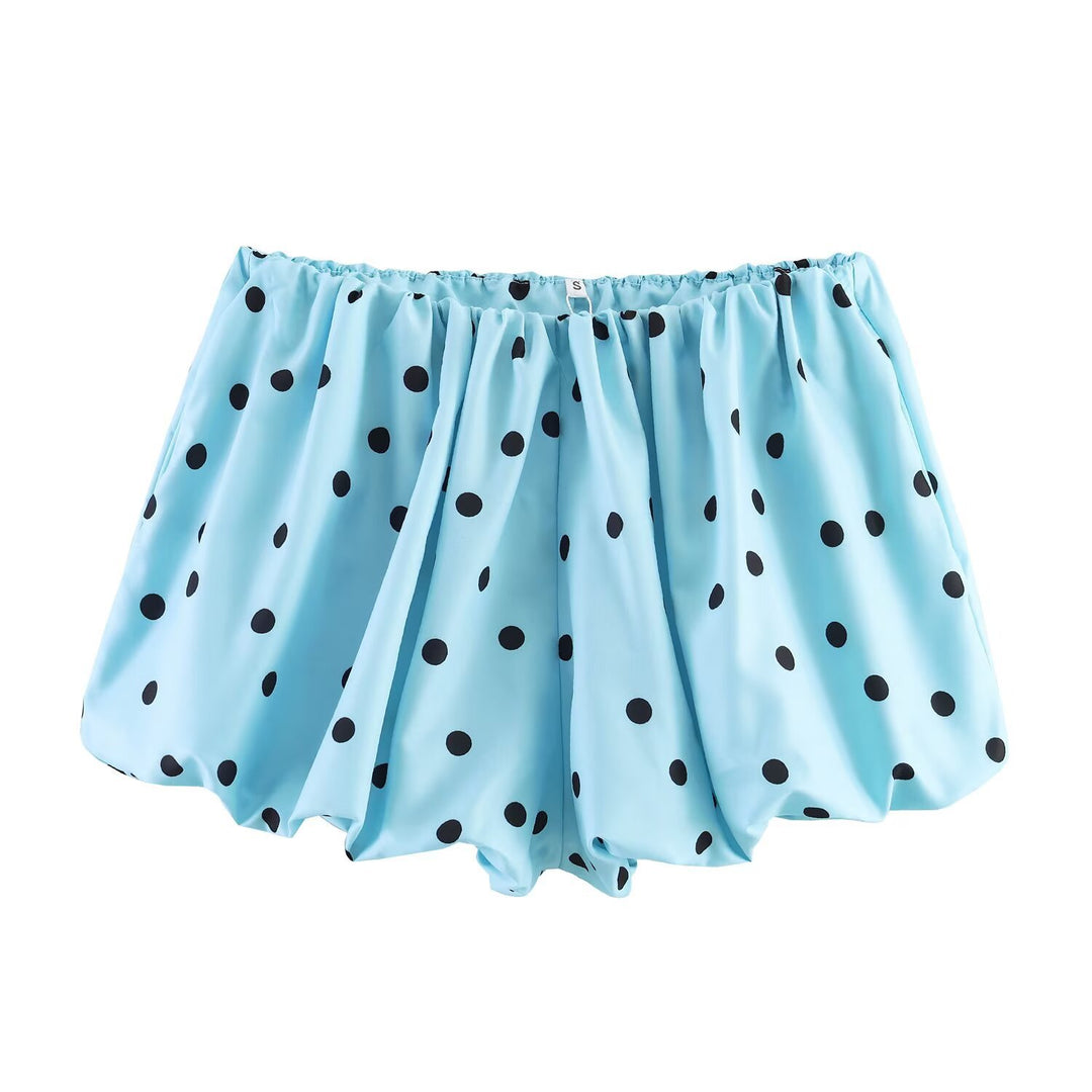Women's Polka Dot Cropped Utility Jacket with Stand Collar and Drawstring Mune Fashion