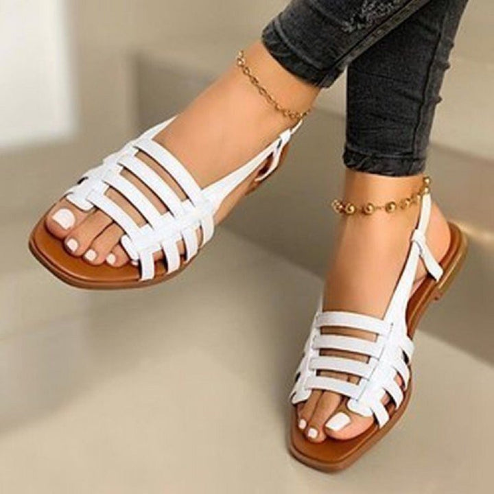 Women's Braided Strap Sandals with Flat Sole and Open Toe Area Mune Fashion