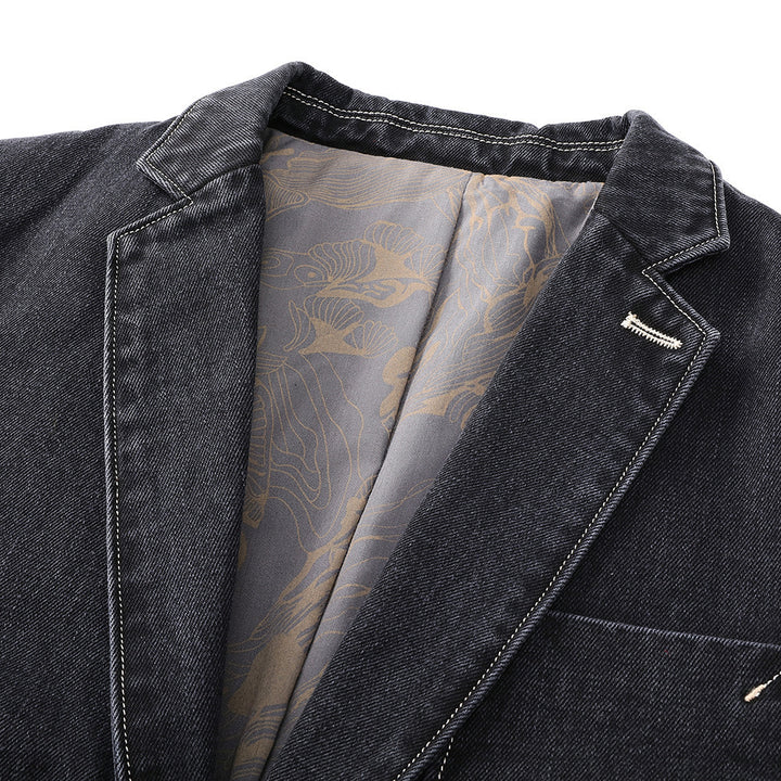 Men's Cotton Denim Blazer in Vintage Look with Contrast Stitching Mune Fashion