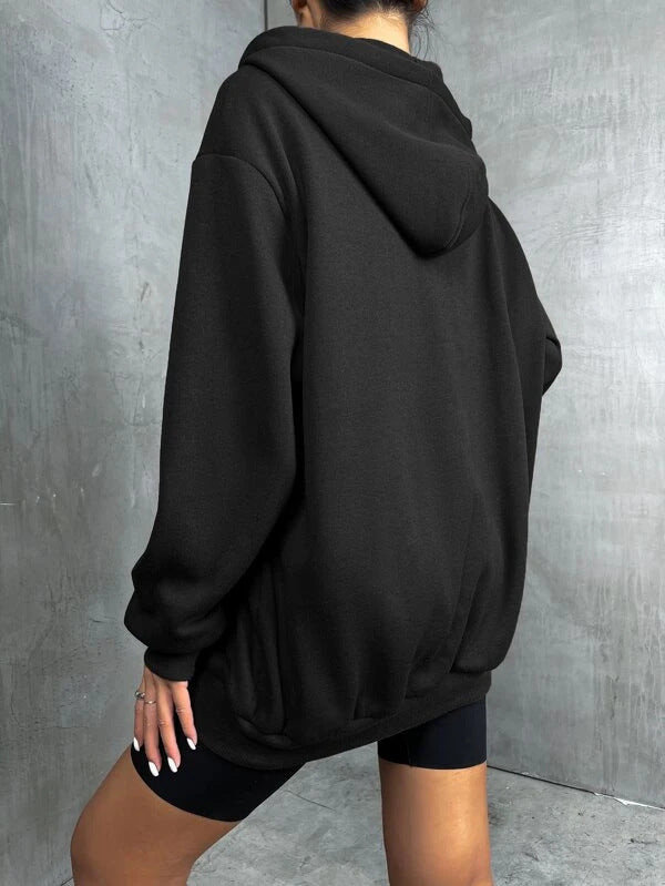 Women oversized zip hoodie with extended hem soft fleece lining and kangaroo pockets Mune Fashion