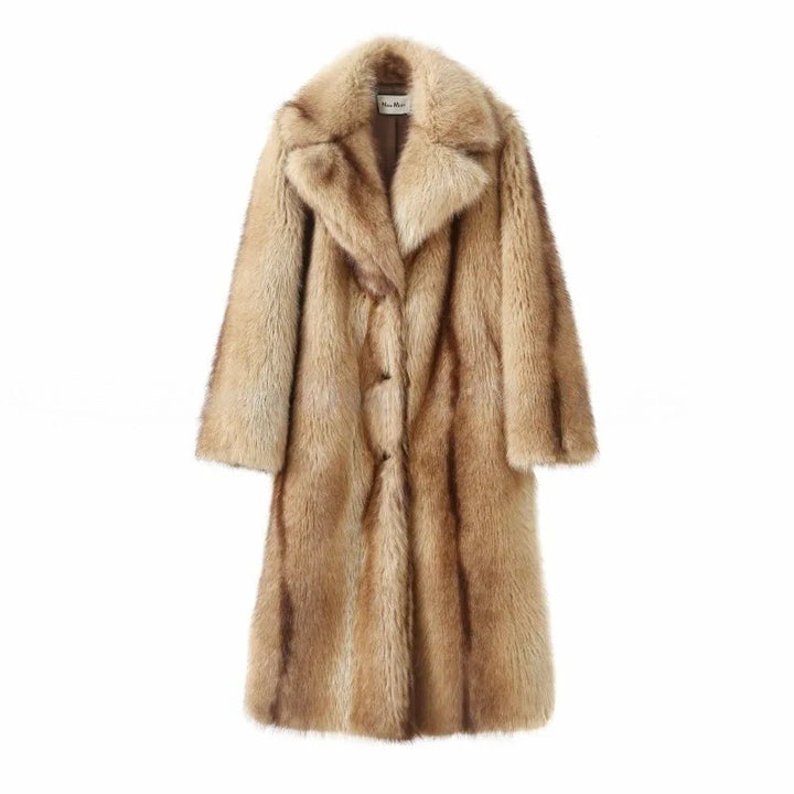 Women’s longer luxurious fur coat with wide lapels and concealed button placket Mune Fashion