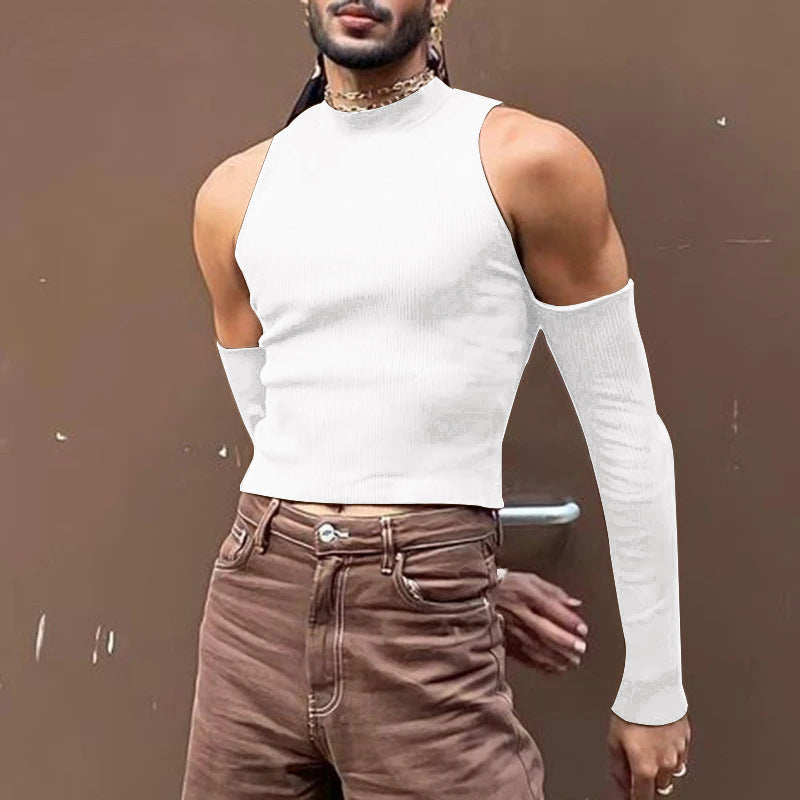 Unisex nan short ribbed top with removable arm cuffs and shoulder-free inserts Mune Fashion