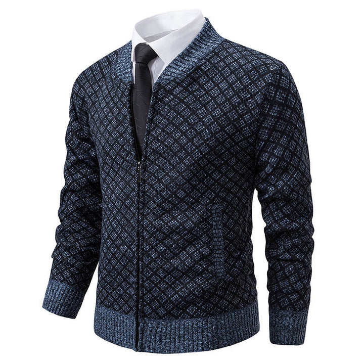 Men Tailored Jacquard Zip Cardigan with Diamond Structure and Pockets Mune Fashion