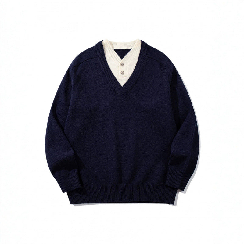 Men's V-neck sweater with integrated Henley collar Mune Fashion